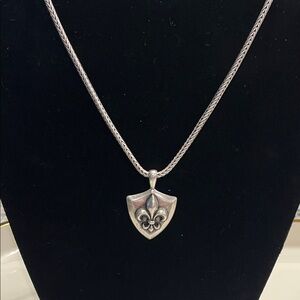 STIGMA Sterling Silver Fleur-de Lis Shield Pendant Necklace APROX 21in BRAND NEW